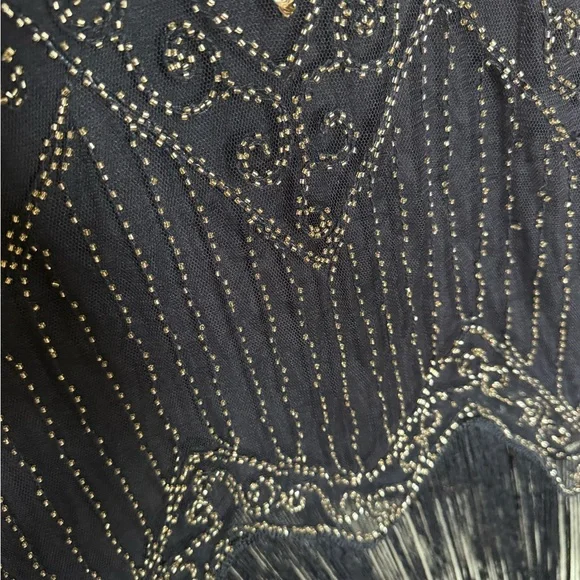 Flapper Style roaring 20’s Babeyond Black and Gold Beaded Dress with fringe XXL - Picture 7 of 8